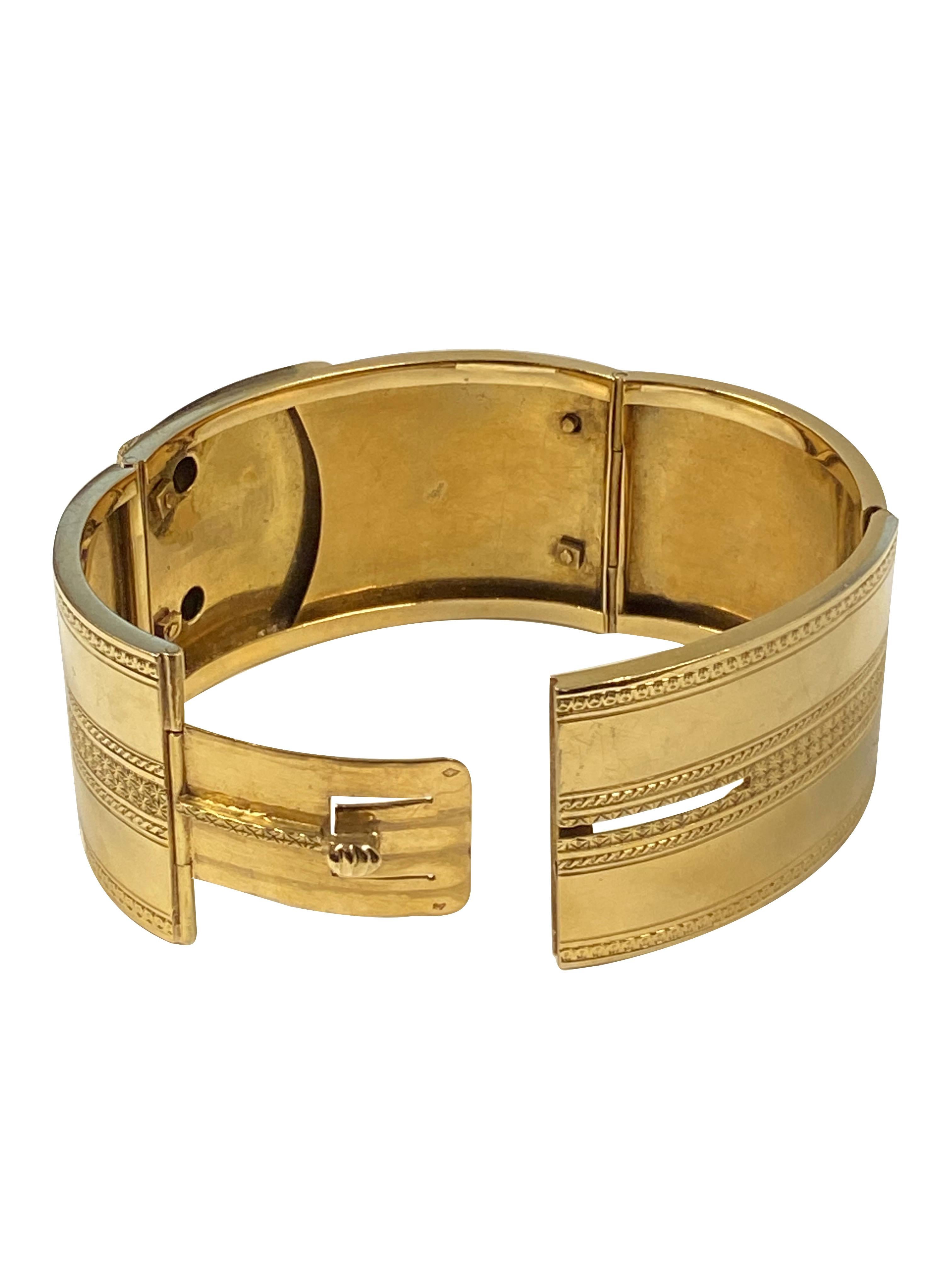 Mixed Cut Victorian Gold and Gem Set Wide Bangle Bracelet