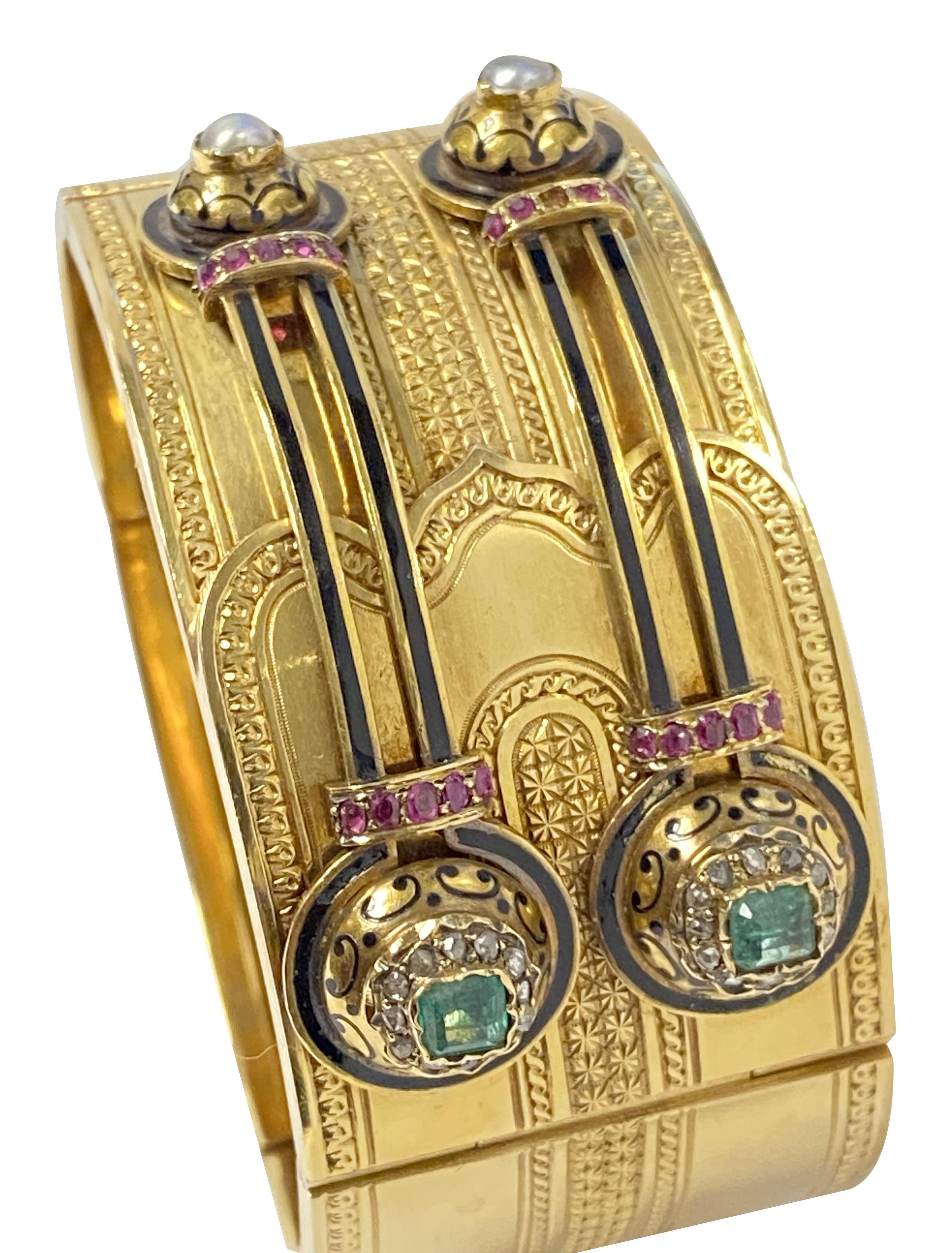 Women's Victorian Gold and Gem Set Wide Bangle Bracelet