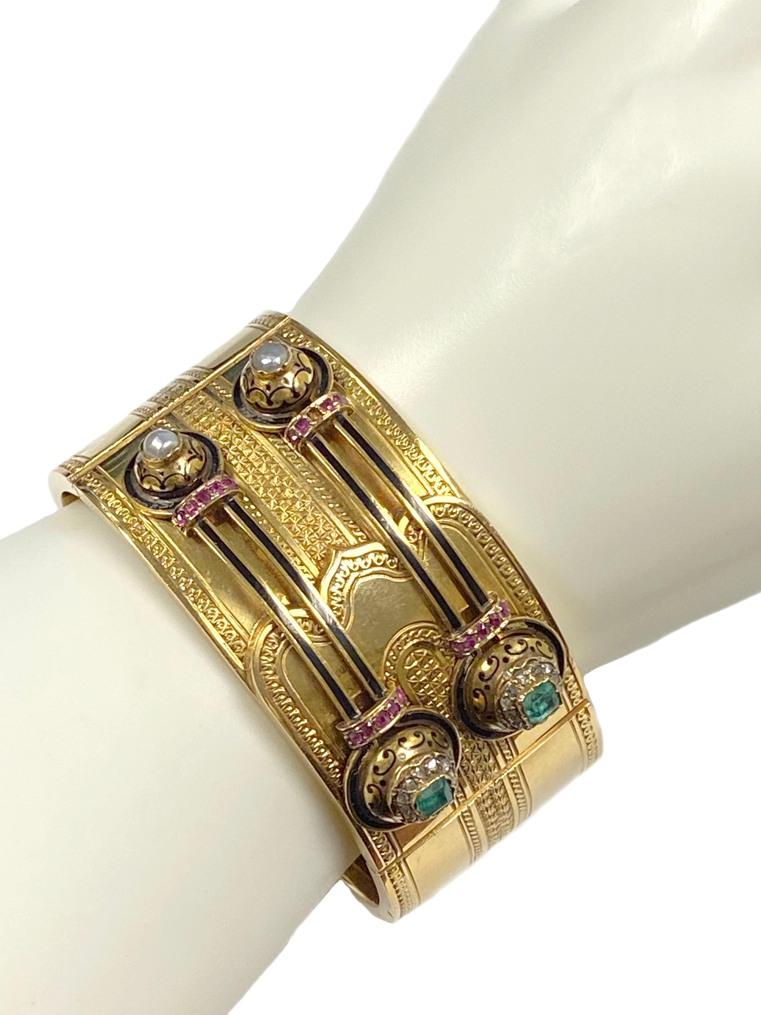 Victorian Gold and Gem Set Wide Bangle Bracelet 1