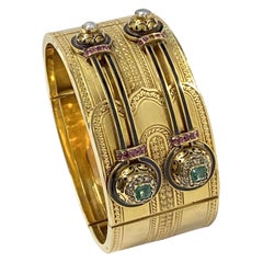 Victorian Gold and Gem Set Wide Bangle Bracelet