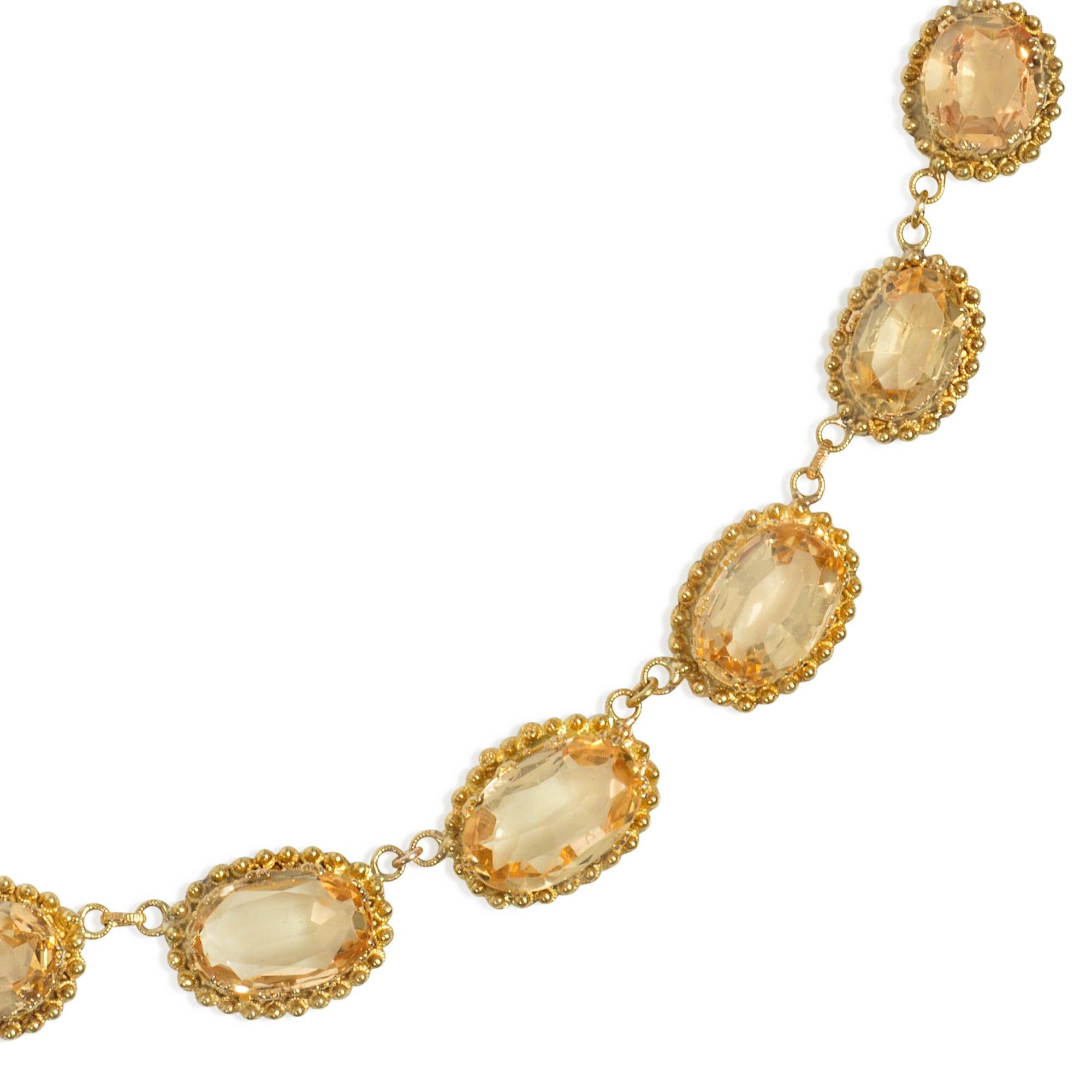 Oval Cut Victorian Gold and Graduated Topaz Rivière Necklace