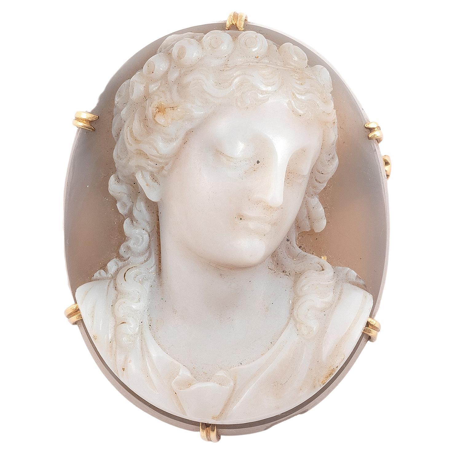 Neoclassical Gold and Hardstone Cameo Brooch