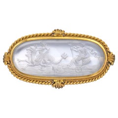 Victorian Gold and Moonstone Brooch Carved with an Image of Aphrodite Ca. 1870
