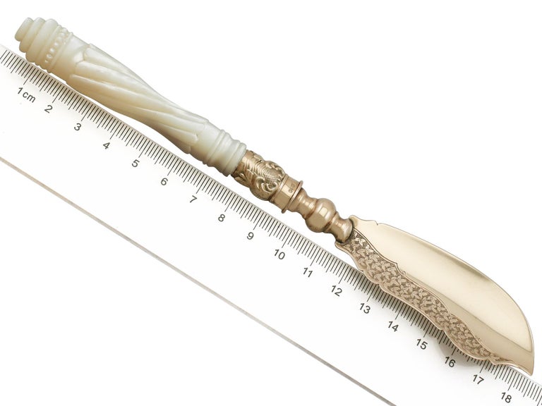 Victorian Gold and Mother of Pearl Handled Butter Knife For Sale 5