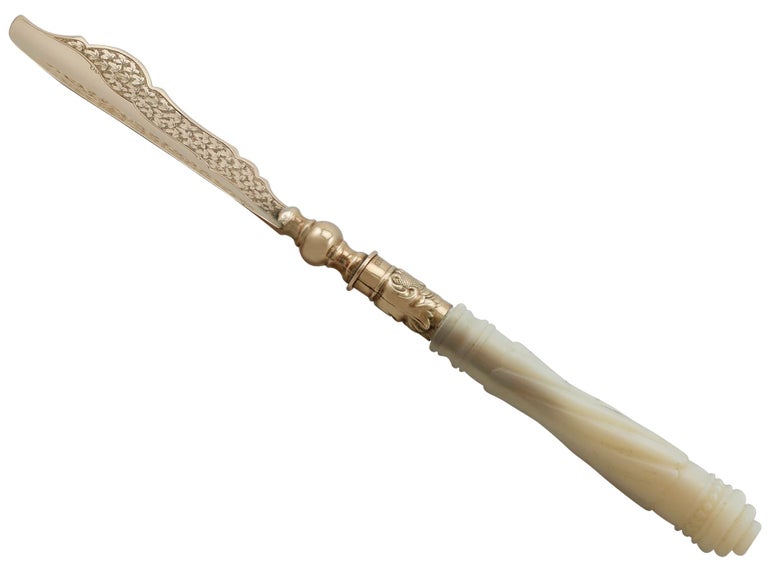 English Victorian Gold and Mother of Pearl Handled Butter Knife For Sale