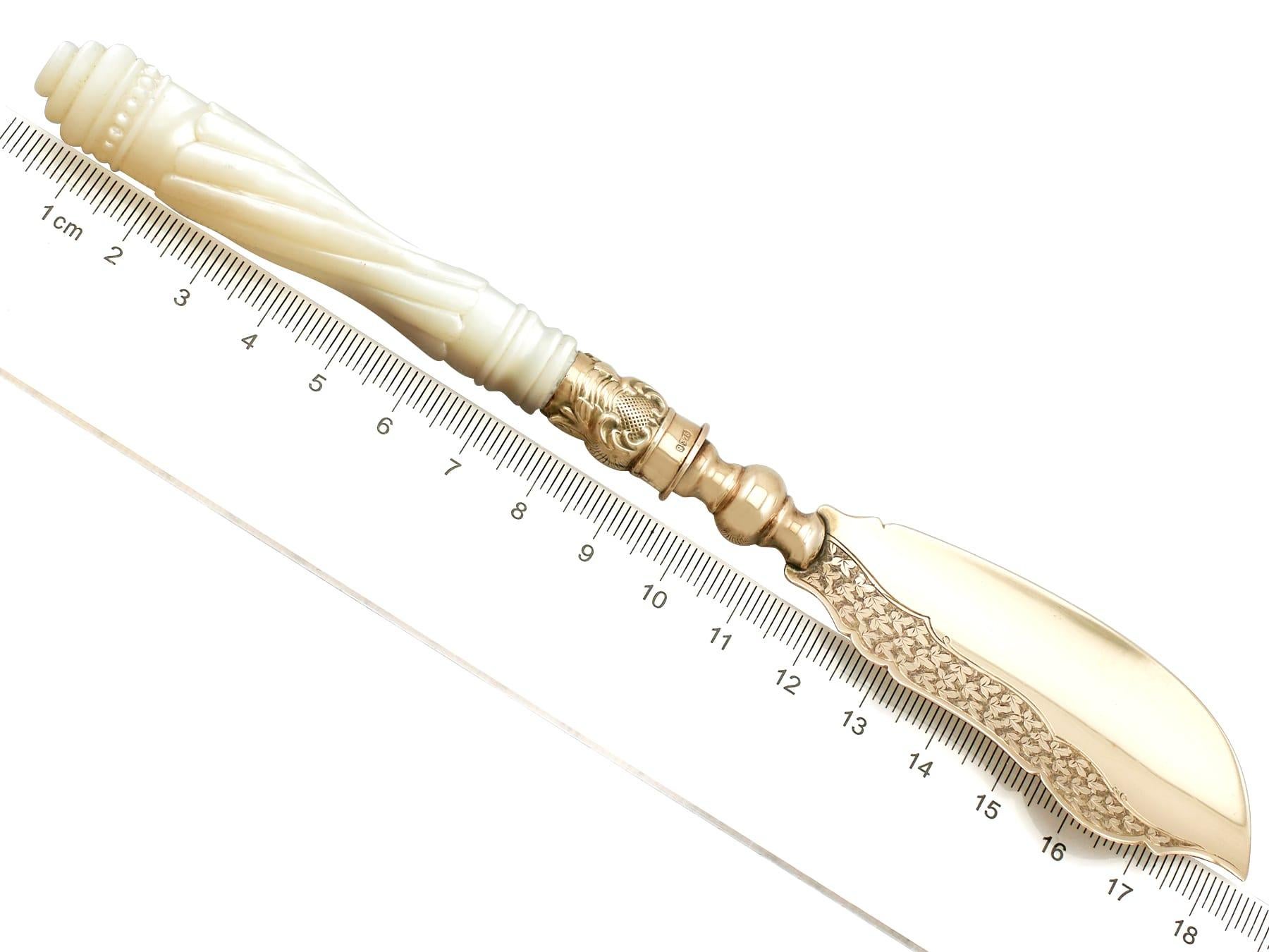 English Victorian Gold and Mother of Pearl Handled Butter Knife For Sale