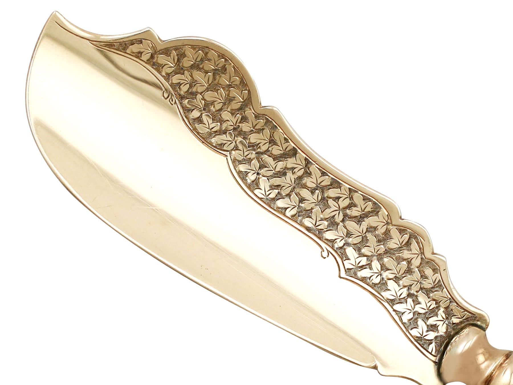 Carved Victorian Gold and Mother of Pearl Handled Butter Knife For Sale