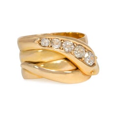 Victorian Gold and Old Mine Cut Diamond Coiled Snake Ring