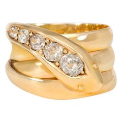 Victorian Gold and Old Mine Cut Diamond Coiled Snake Ring
