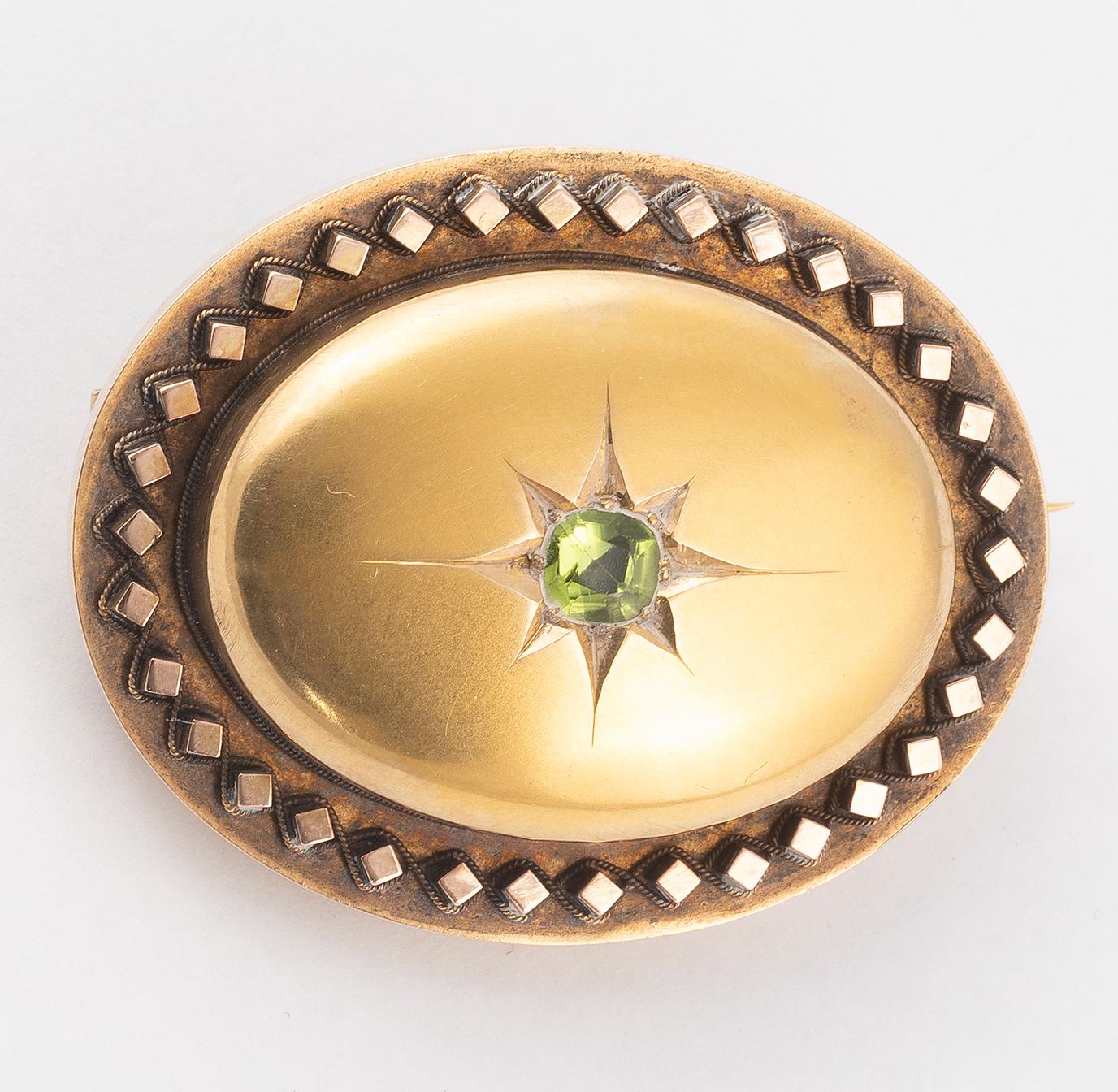 Cushion Cut Victorian Gold and Peridot Brooch/Pendant For Sale