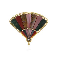 Antique Victorian Gold and Scottish Agate Fan Brooch/Pendant