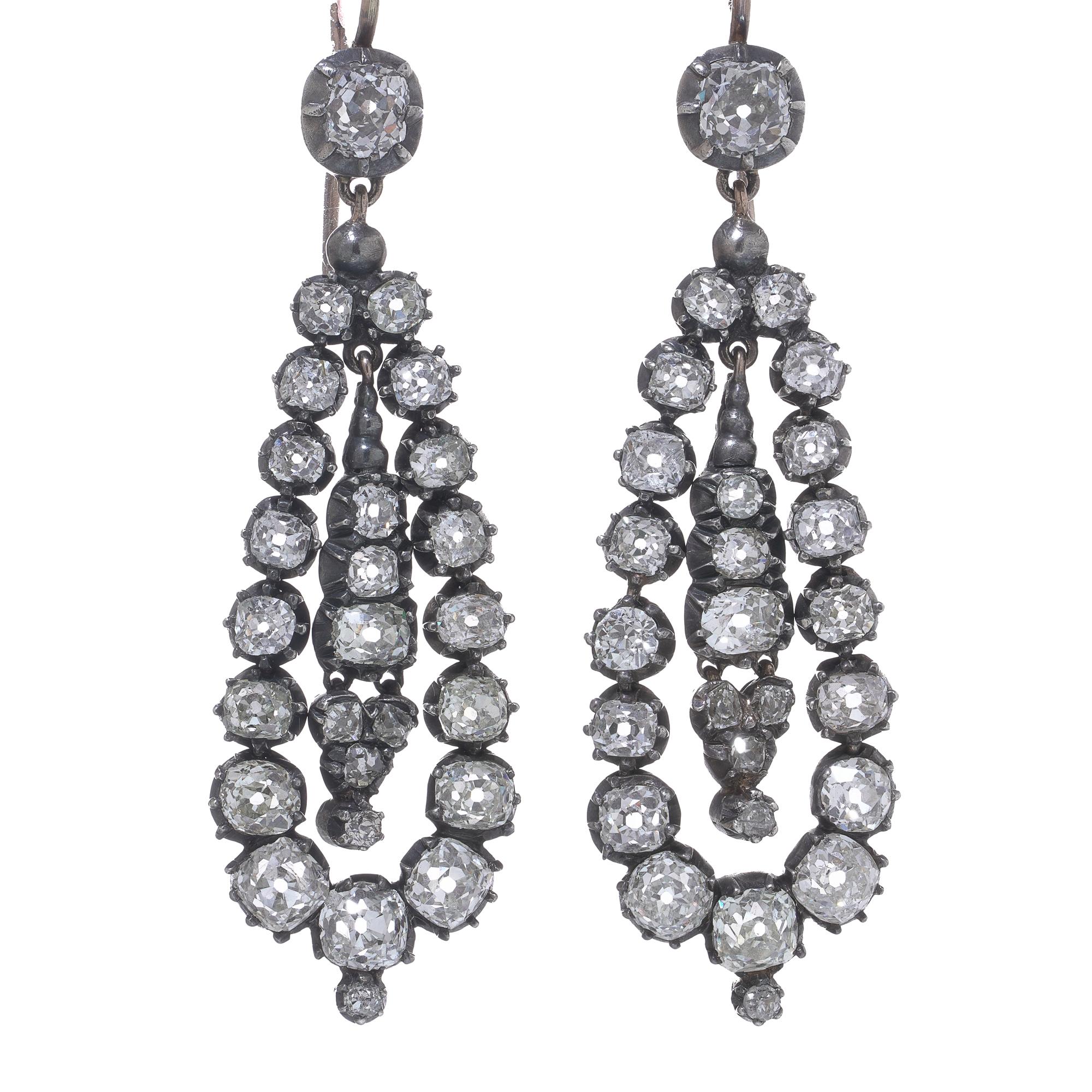 Vittoriano Orecchini vittoriani in oro e argento con diamante in vendita