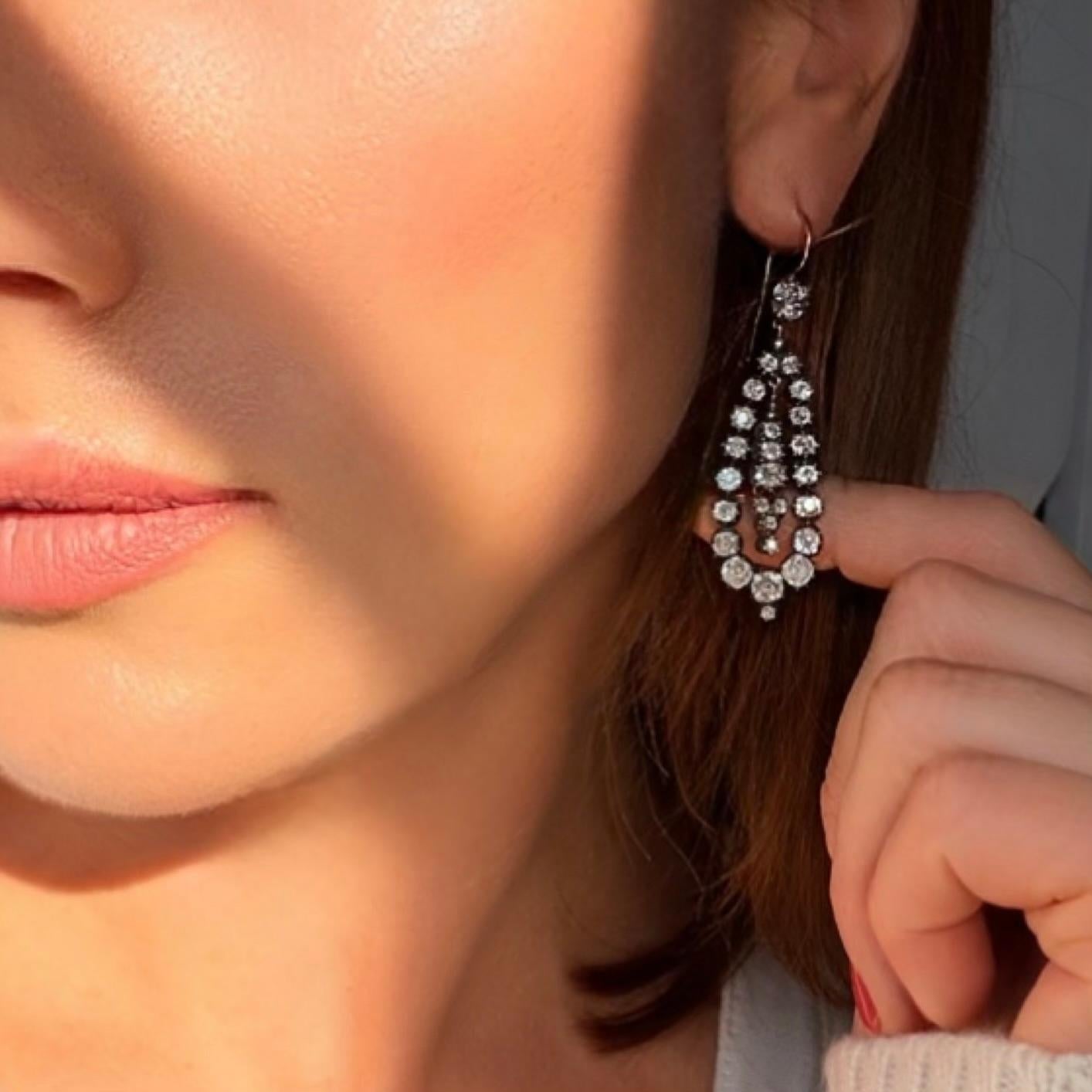 Orecchini vittoriani in oro e argento con diamante in vendita 2