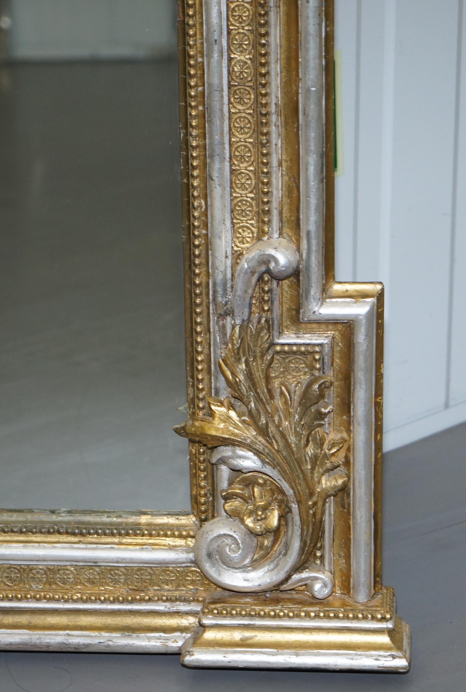 Victorian Gold and Silver Leaf Painted Carved Antique Full Length Mirror 1