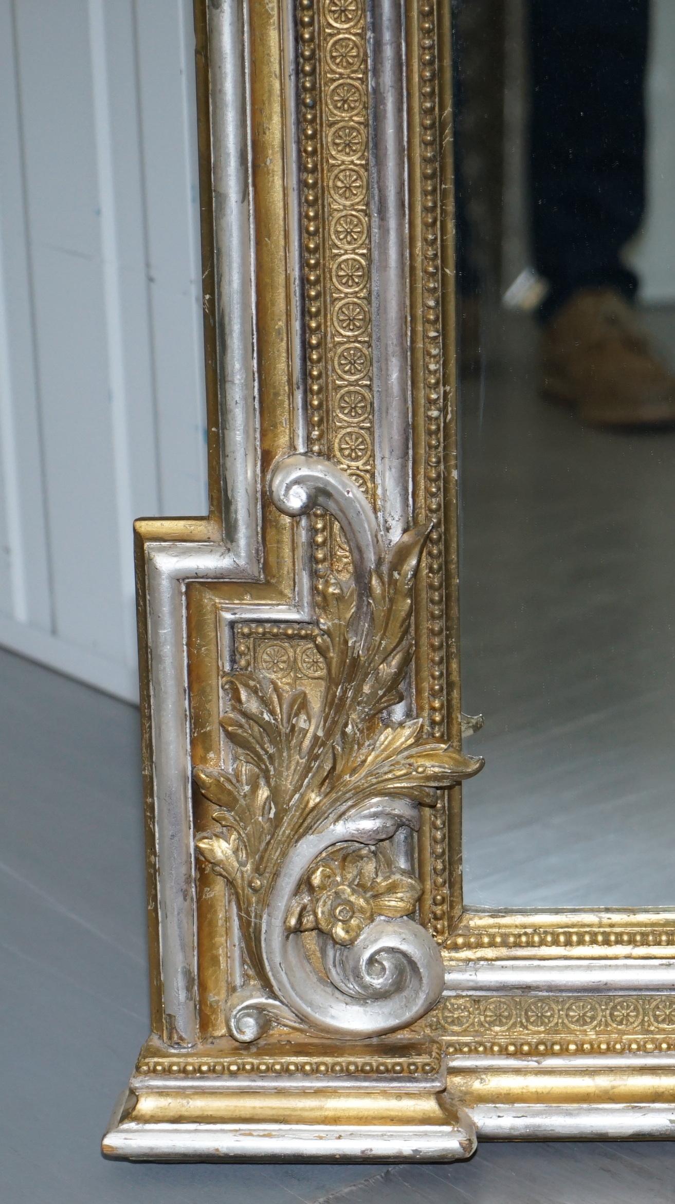 Victorian Gold and Silver Leaf Painted Carved Antique Full Length Mirror 2