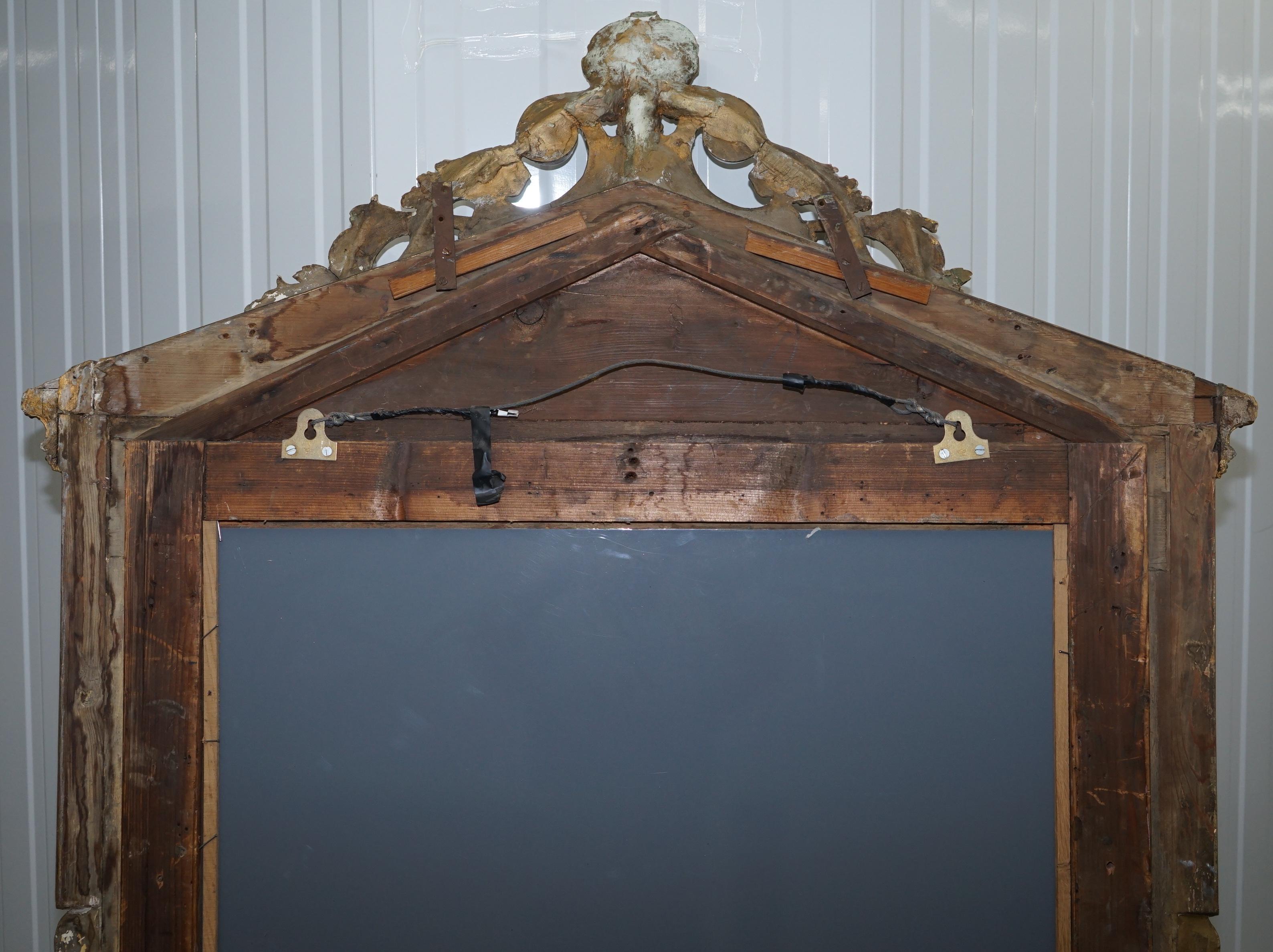 Victorian Gold and Silver Leaf Painted Carved Antique Full Length Mirror 5