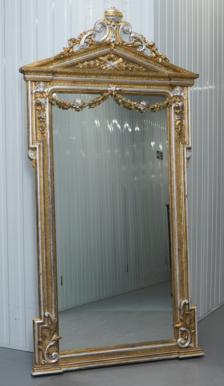 Silver Leaf Painted Carved Antique, Gold Ornate Mirror Full Length