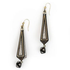 Victorian Gold and Silver Obelisk Pique Drop Earrings, Circa 1880