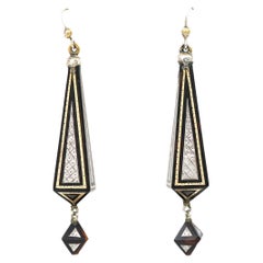 Victorian Gold and Silver Obelisk Pique Drop Earrings, Circa 1880