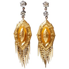 Victorian Gold and Silver Old Cut Mine Diamond Drop Earrings