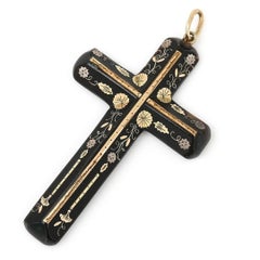 Victorian Gold and Silver Pique Cross Pendant, Circa 1880