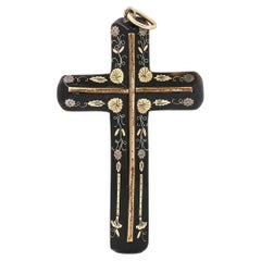 Antique Victorian Gold and Silver Pique Cross Pendant, Circa 1880