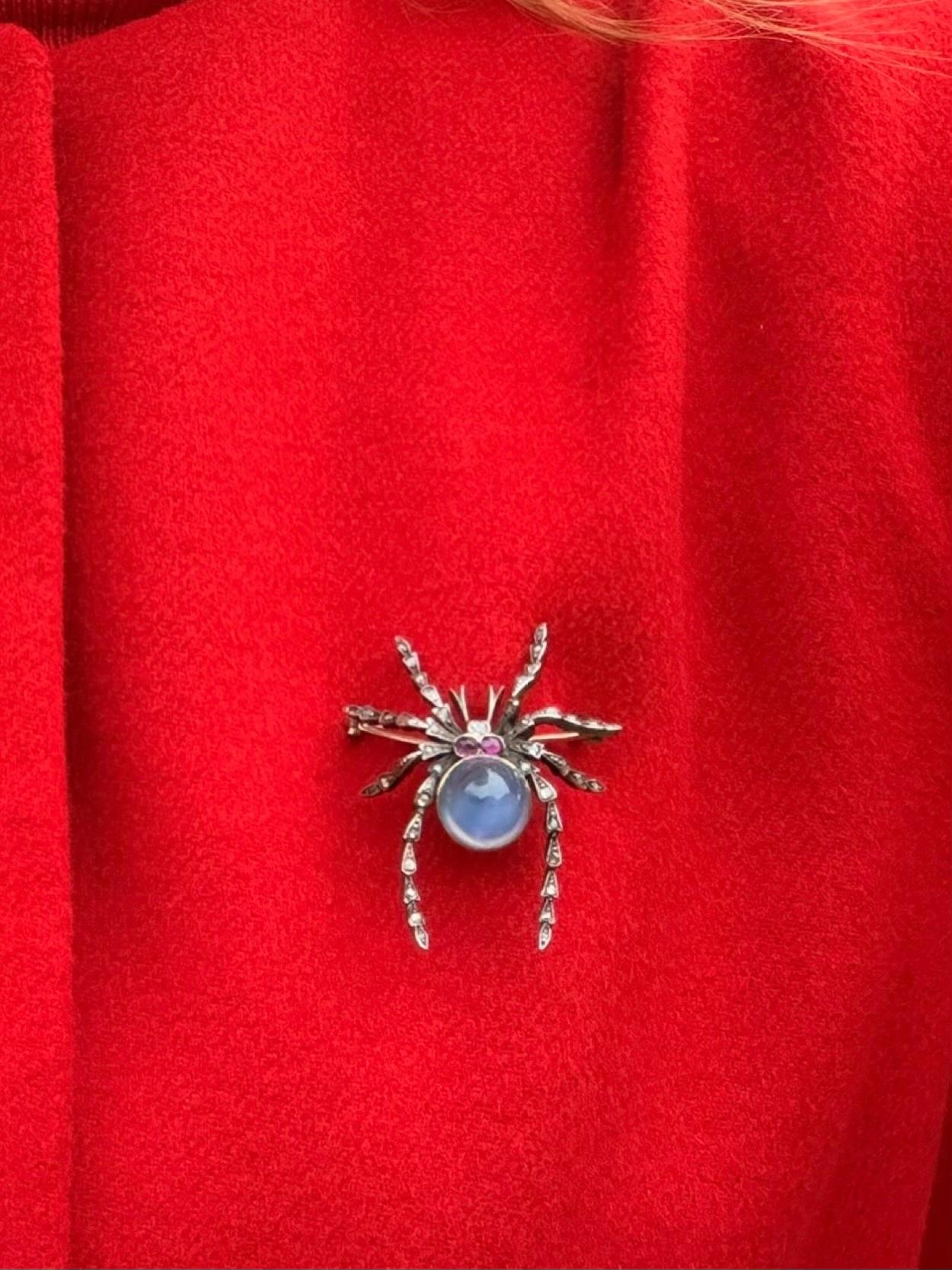 Spilla ragno vittoriana in oro e argento con zaffiro, rubini e diamanti, 1880 in vendita 3