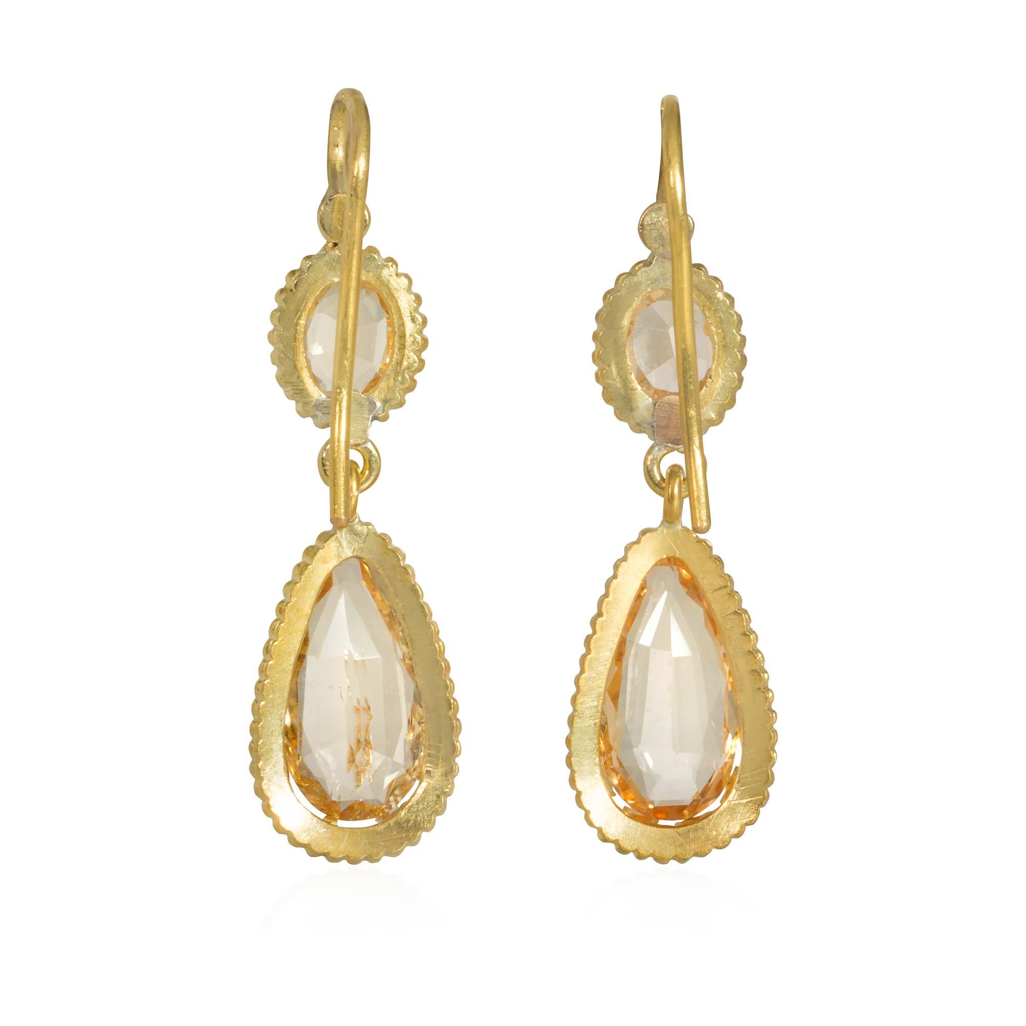 Pear Cut Victorian Gold and Topaz Two-Stone Earrings with Pear-Shaped Drops