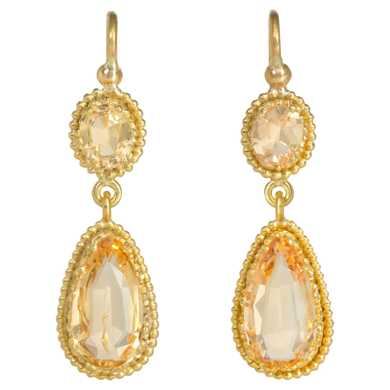 Victorian Gold and Topaz Two-Stone Earrings with Pear-Shaped Drops