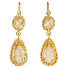 Antique Victorian Gold and Topaz Two-Stone Earrings with Pear-Shaped Drops