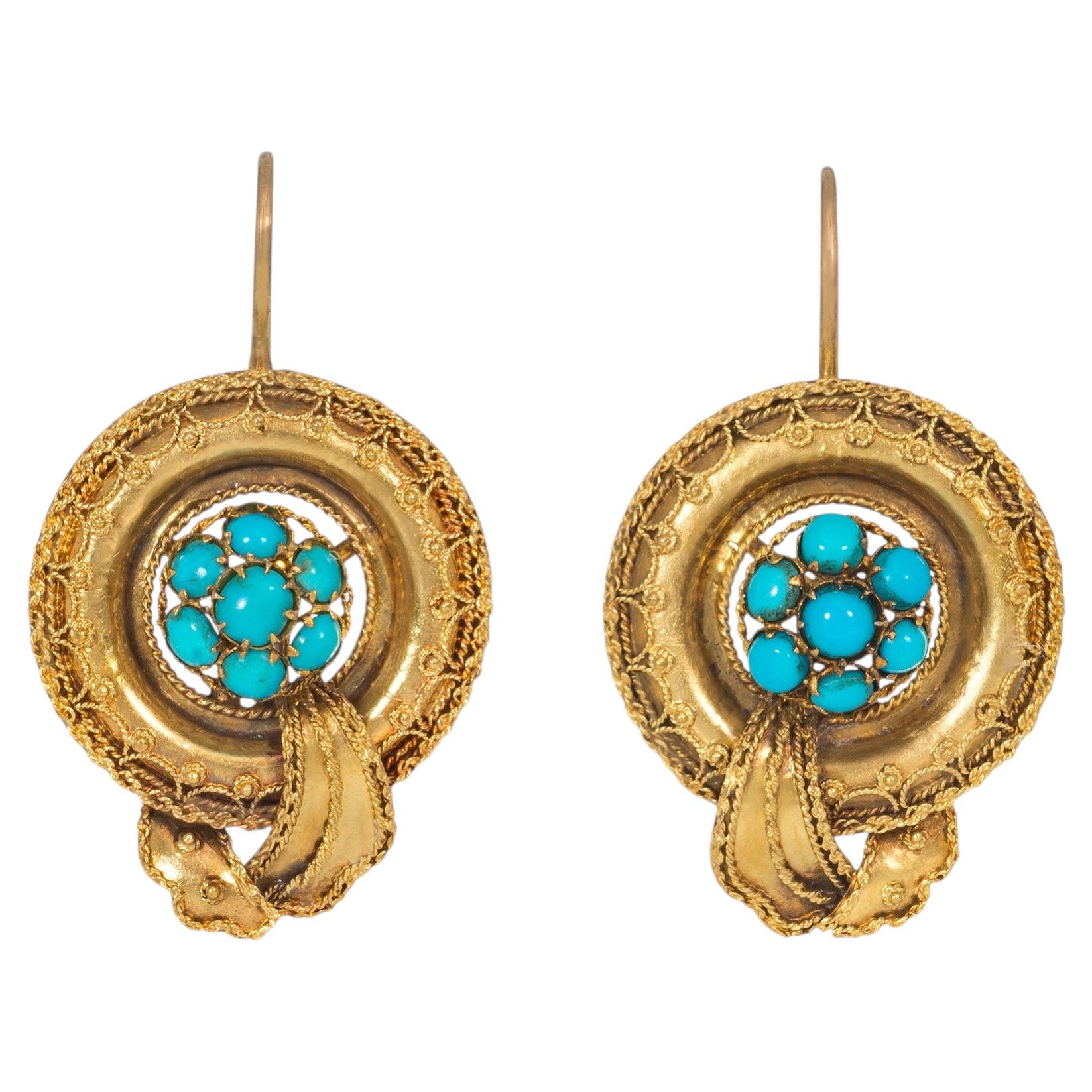 Victorian gold and turquoise bulla earrings