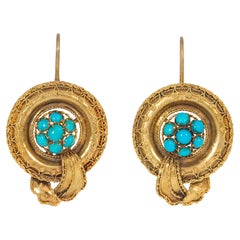 Victorian Gold and Turquoise Earrings with Applied Granulation and Wirework