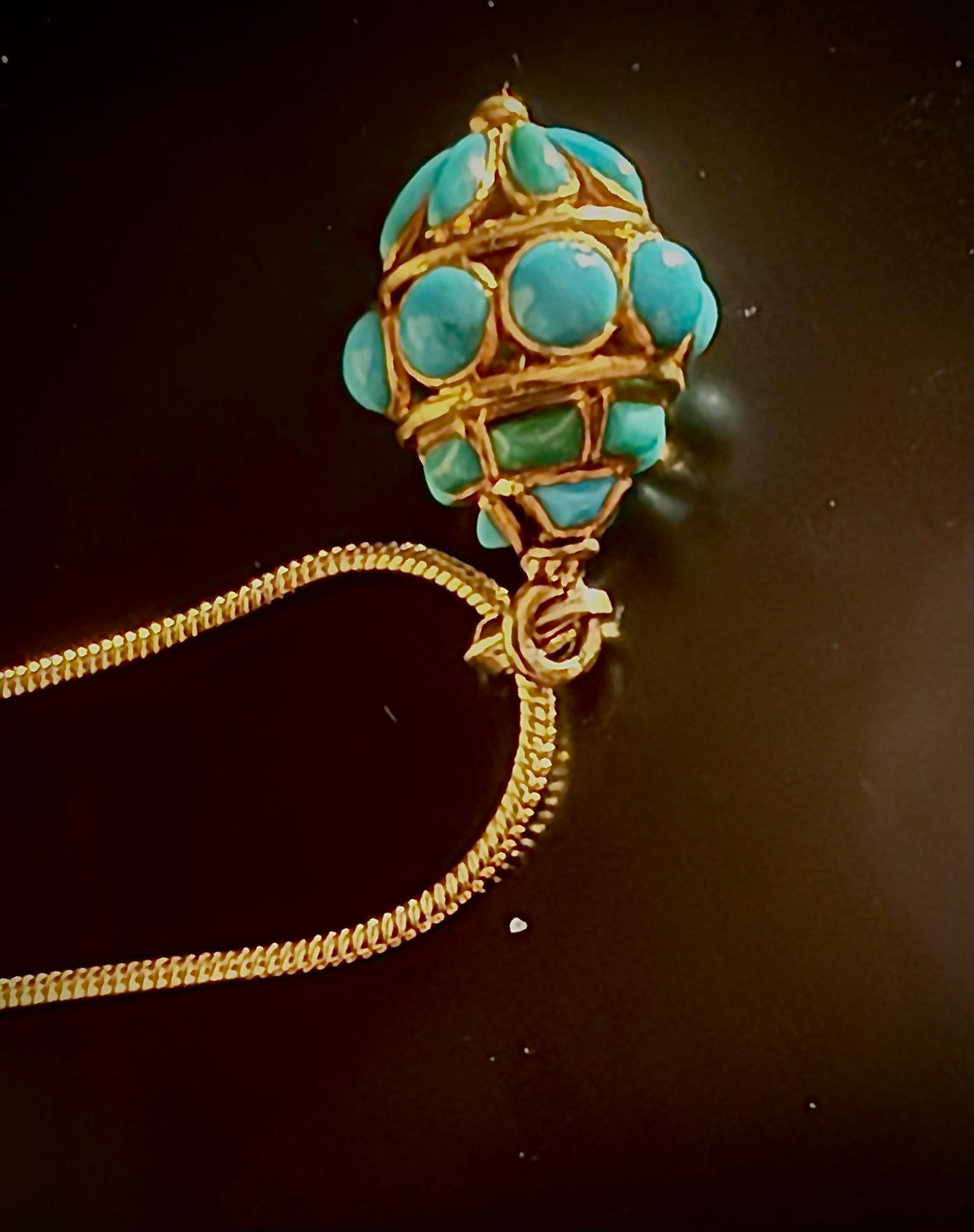 Pendentif victorien en or et turquoise Bon état - En vente à New Orleans, LA