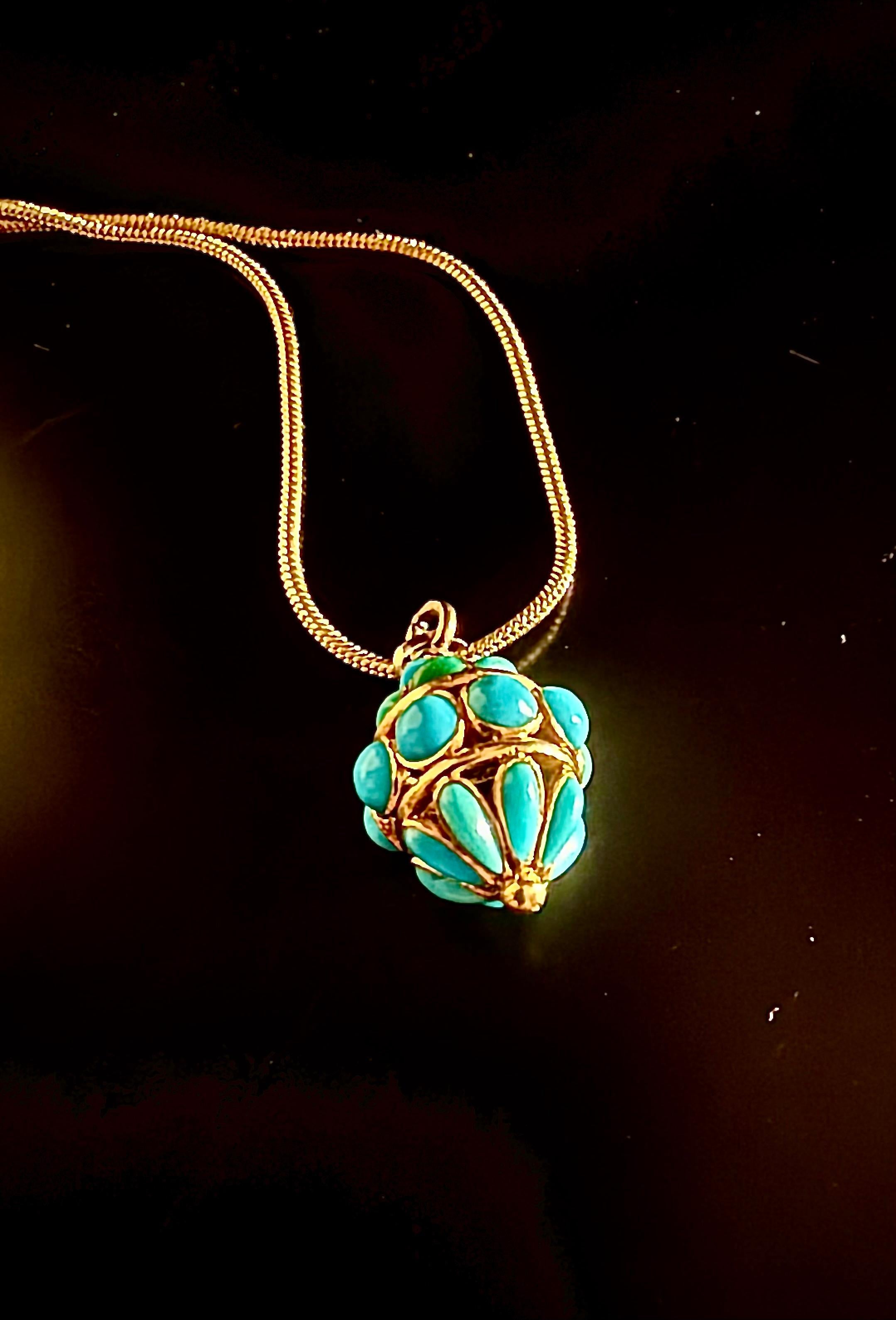 Pendentif victorien en or et turquoise Unisexe en vente