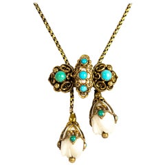 Victorian Gold and Turquoise Slider Pendant Necklace