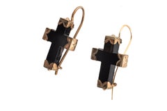 Victorian Gold and Whitby Jet Cross Earrings
