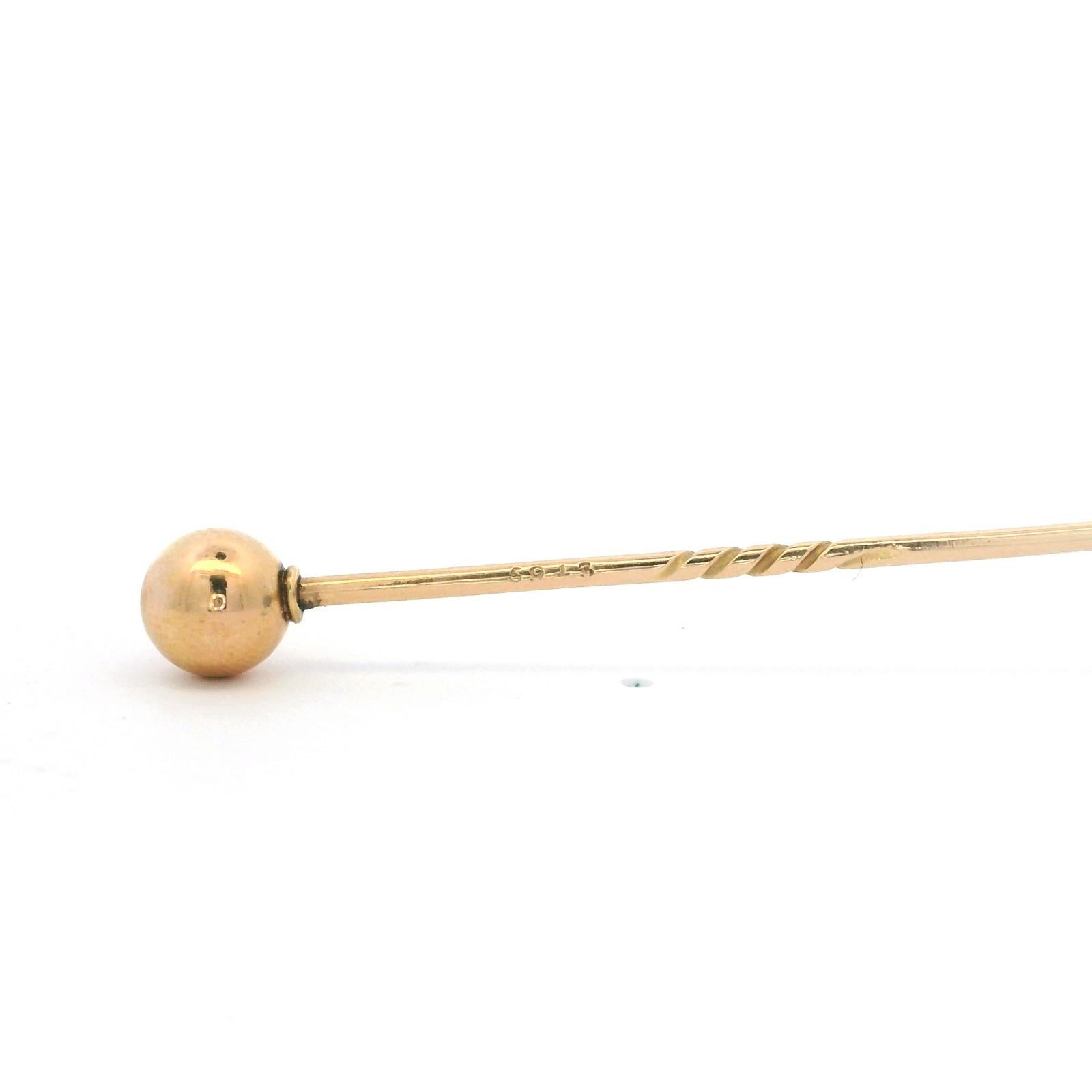 Victorian Gold Ball 15 Karat Yellow Gold Stick Pin In Good Condition For Sale In London, GB