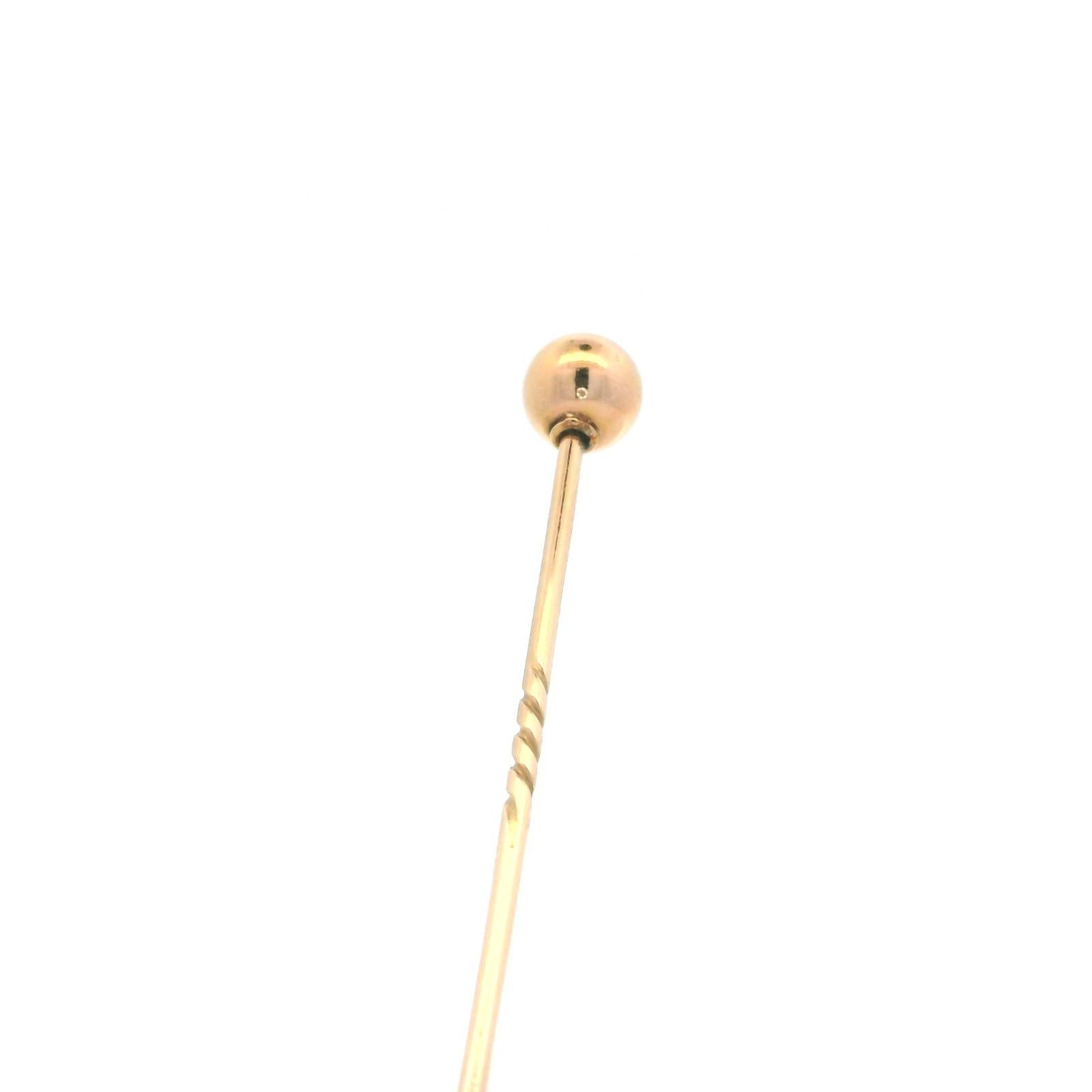 Women's or Men's Victorian Gold Ball 15 Karat Yellow Gold Stick Pin For Sale