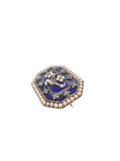 Victorian Gold Blue Enamel Locket Pendant and Brooch