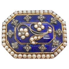 Vintage Victorian Gold Blue Enamel Locket Pendant and Brooch