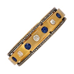 Victorian Gold Bracelet with Sapphires and Old Mine Diamonds and Diamond Borders