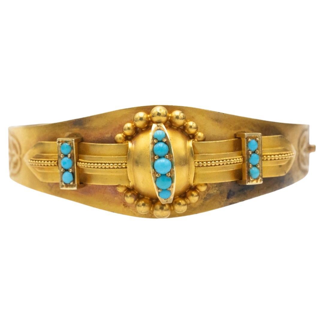 Victorian high carat gold bracelet with turquoises, Great Britain, 1850-1880. For Sale