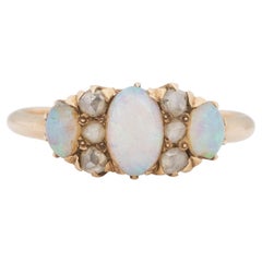 Victorian Gold Cabochon Opal Three Stone Ring Antique Fashion Ring #1900722244