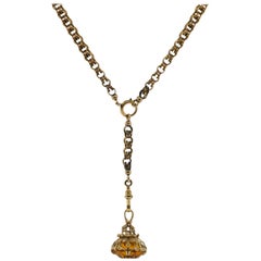 Antique Victorian Gold Chain with Citrine Pendant
