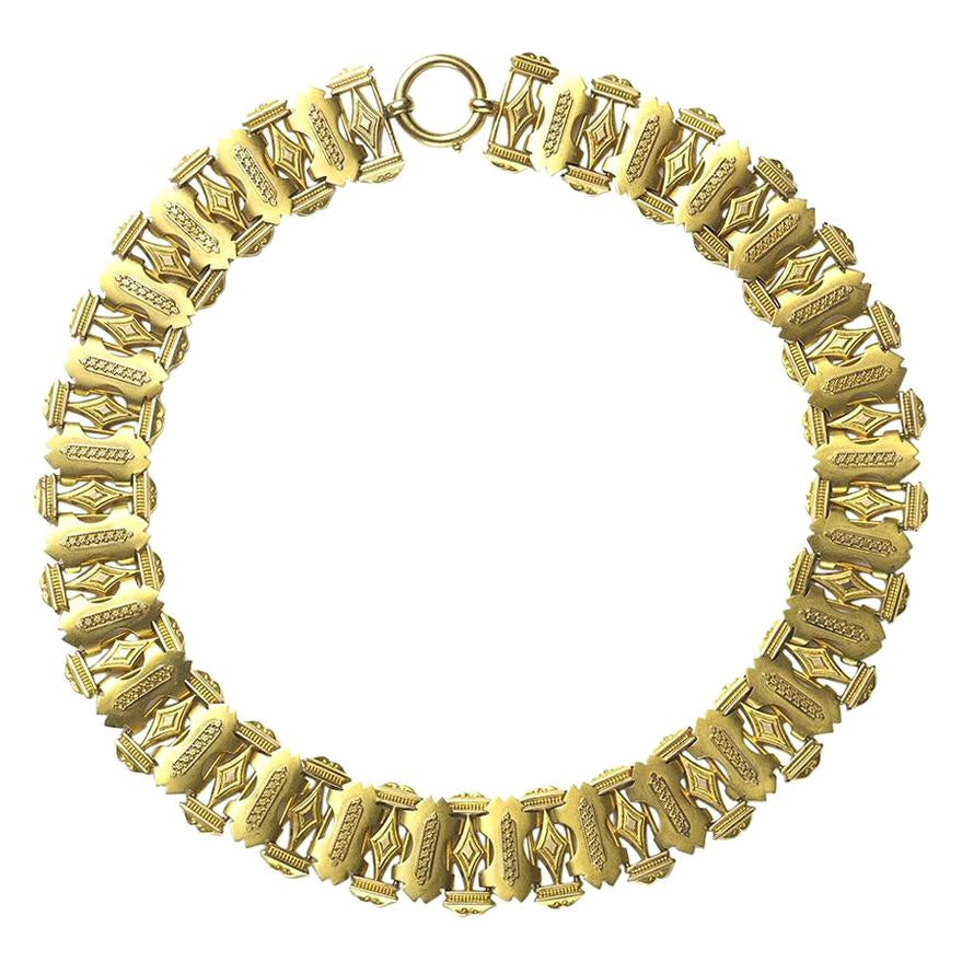 Victorian Gold Collar Necklace, Circa 1875 For Sale