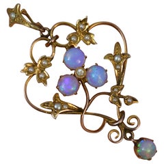 Victorian Gold Colorful Opal and Seed Pearl Pendant