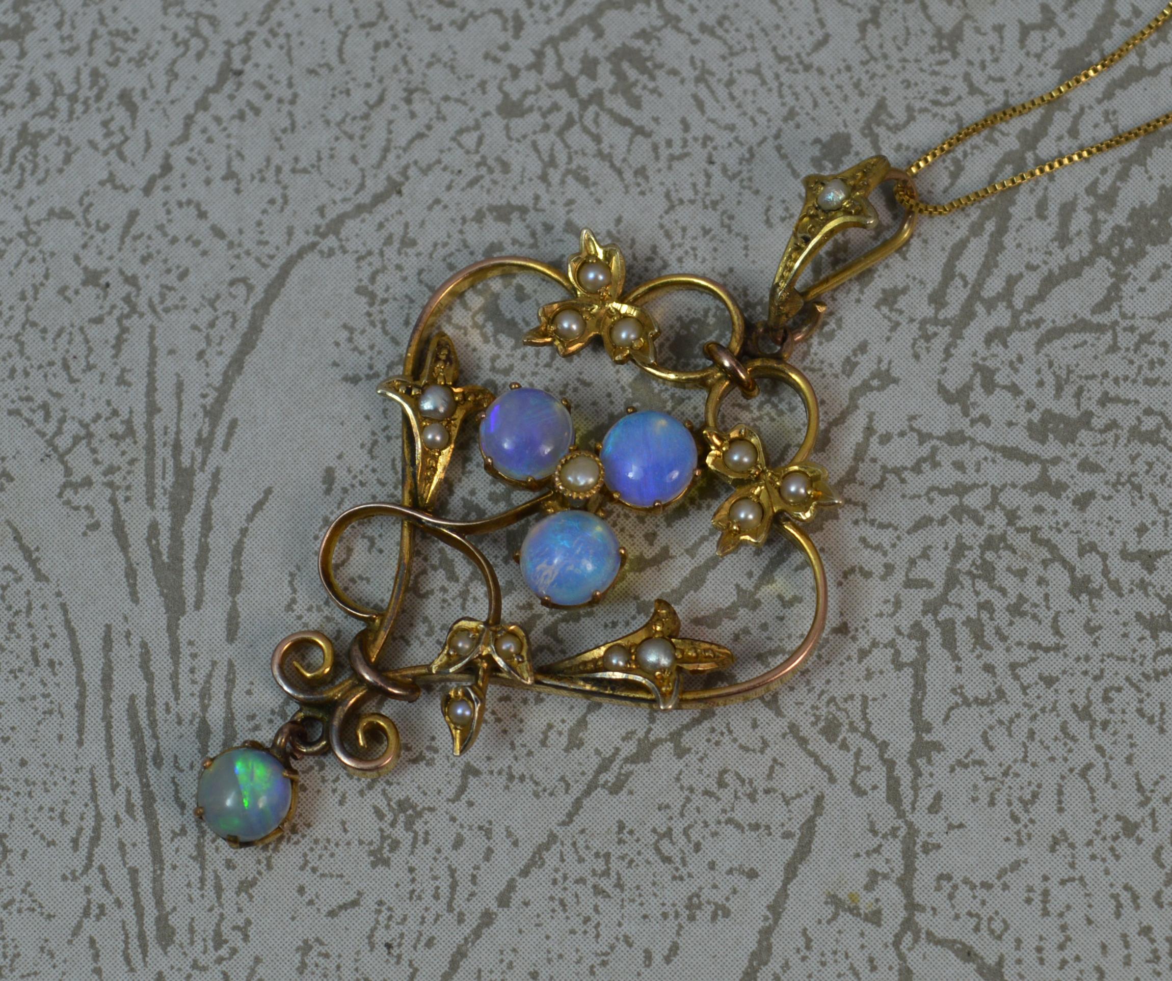 Victorian Gold Colorful Opal and Seed Pearl Pendant In Good Condition In St Helens, GB