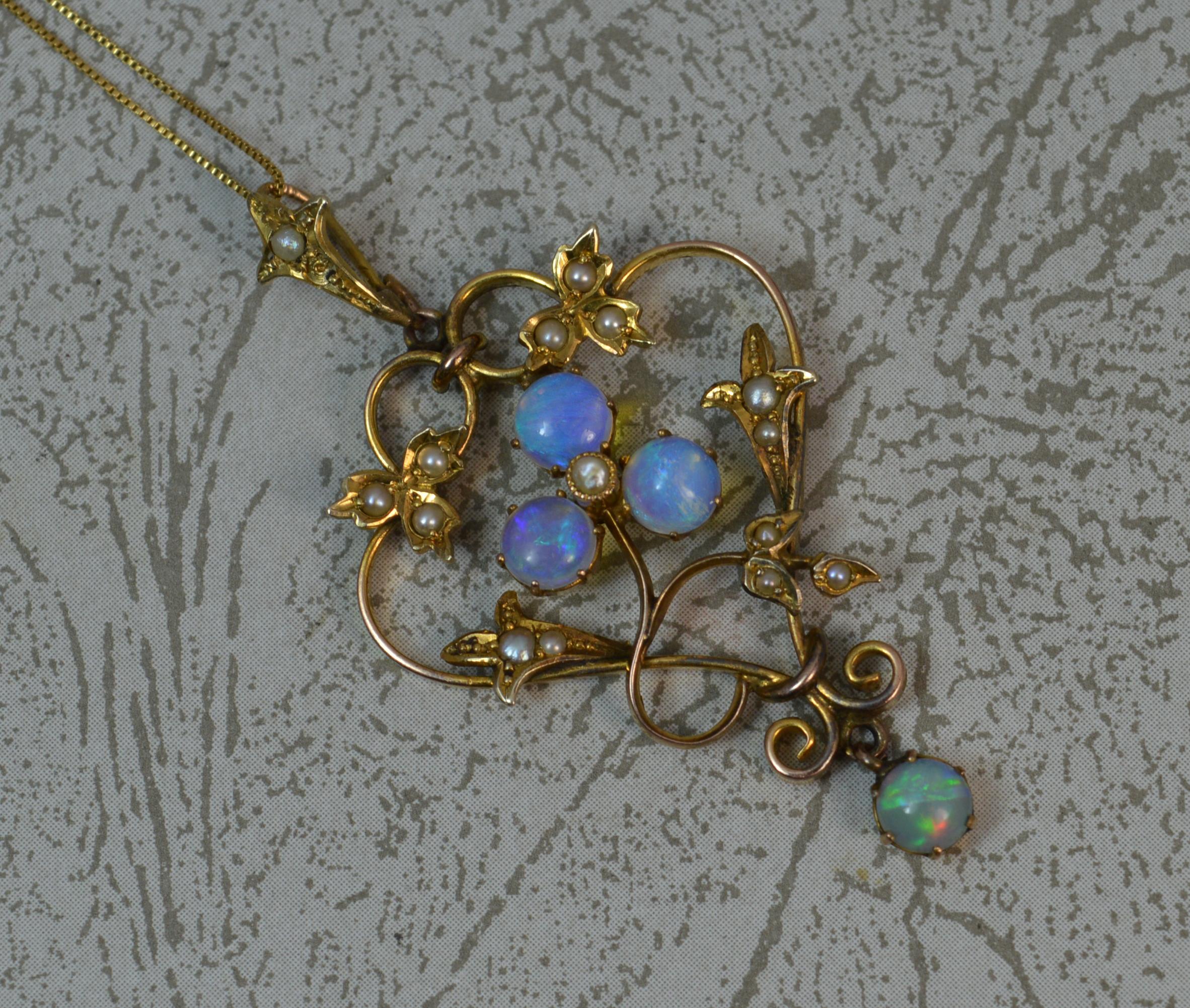 Women's Victorian Gold Colorful Opal and Seed Pearl Pendant