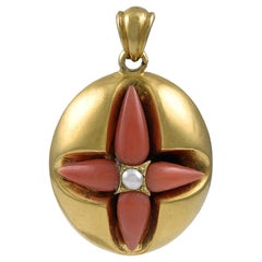 Victorian Gold, Coral and Pearl Pendant