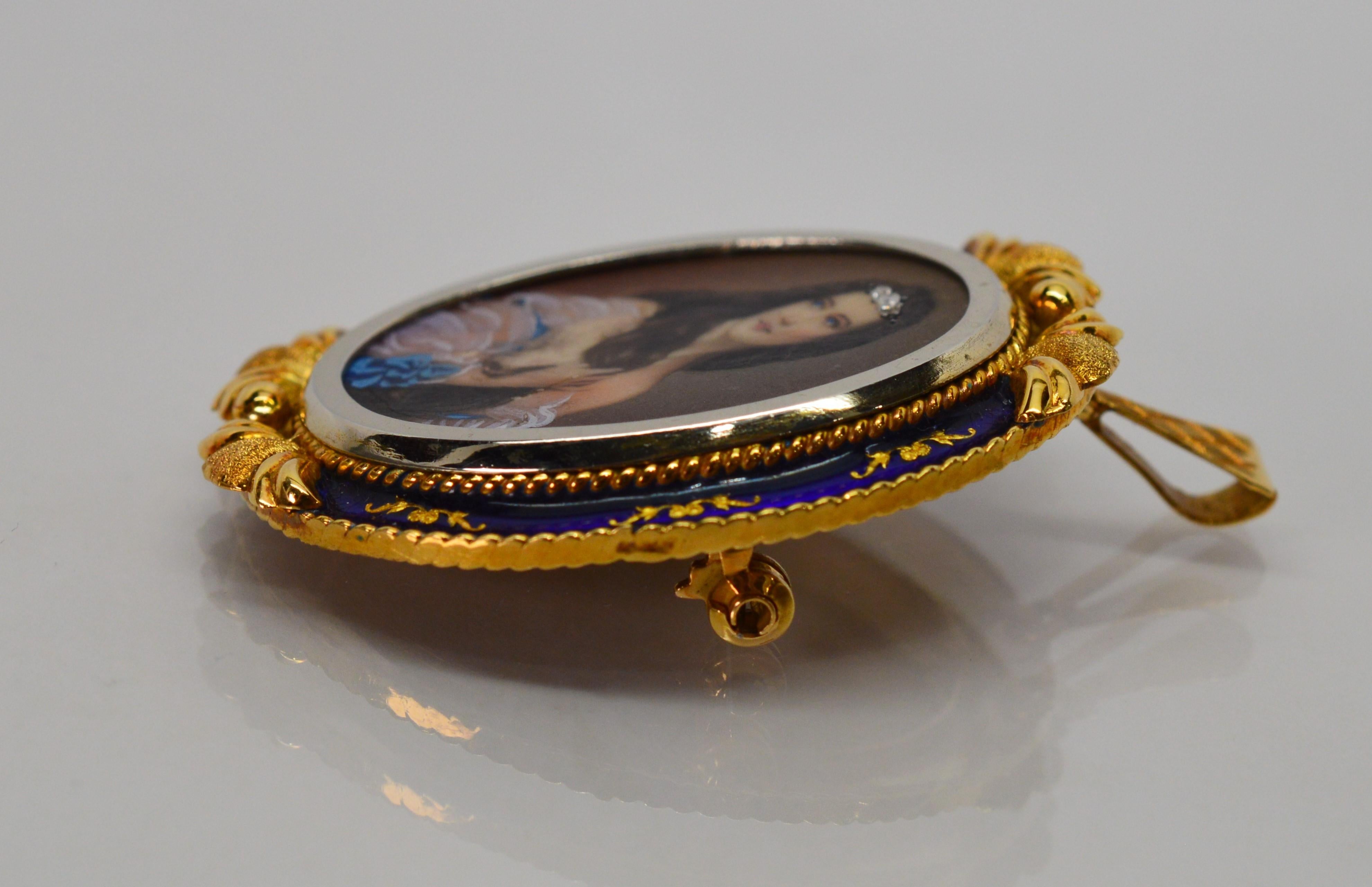 Victorian Gold Diamond Portrait Pin Brooch Pendant In Excellent Condition In Mount Kisco, NY